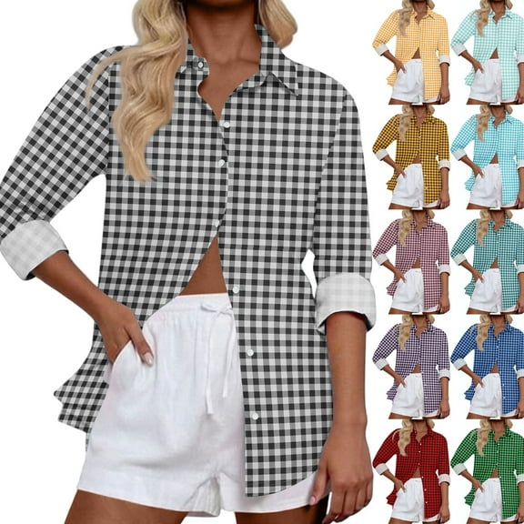 NANAIQ 3/4 Length Sleeve Womens Tops Lattice V-Neck Cardigans for Women with Collar Soft Fashion Botton Decor Skin-Friendly Summer Cardigans for Women Lightweight