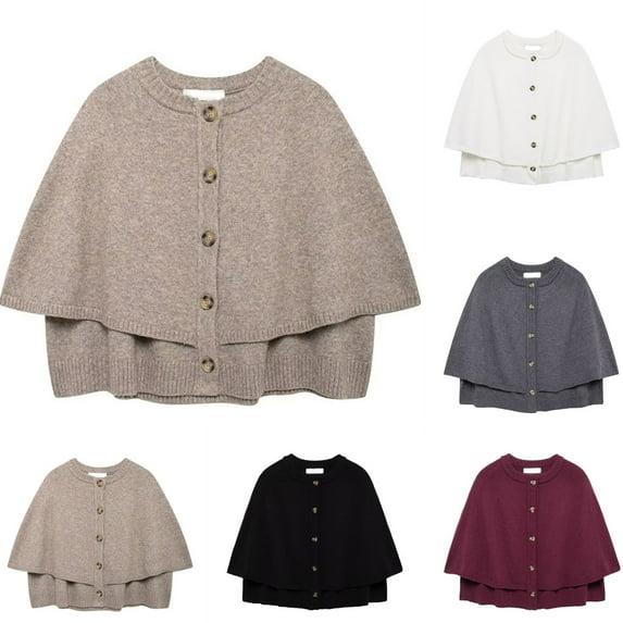 NANAIQ Knitted Fleece Jackets For Women Shawl Jacket Womens Fall Clothes Button Crew Neck Coat Warm for Winter Christmas, Black, L