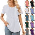 thumbnail image 1 of NANAIQ Short Sleeve Women's Tops Pleated Casual Crew Neck T Shirts for Women Soft Fashion Skin-Friendly Womens T Shirts Summer Tops Blue S, 1 of 8