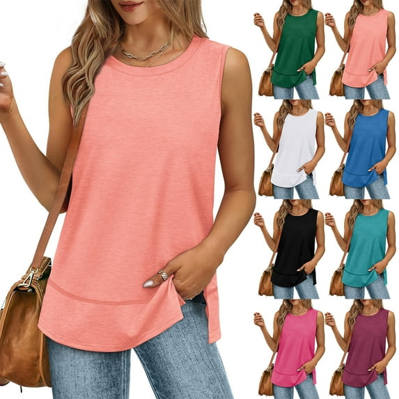 NANAIQ Sleeveless Women's Tops Pure Color Tank Casual Crew Neck T Shirts for Women Soft Fashion Skin-Friendly Womens T Shirts Summer Tops Purple XXL