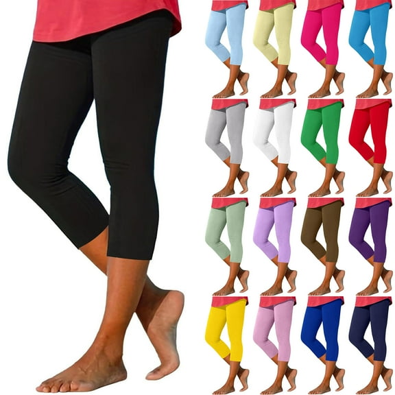NANAIQ Women's Fashion Solid Color Casual Yoga Capri Leggings - High Waist Tummy Control Workout Pants for Gym, Yoga & Daily Wear | Soft Yoga Activewear Yellow XL