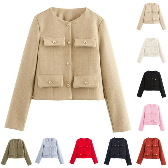 NANAIQ Women's Woven Cloth Jacket Thicken Coat Solid Casual Warm Vintage Elegant Outerwear with Pockets Jackets Fall Winter Outwear, Pink, L