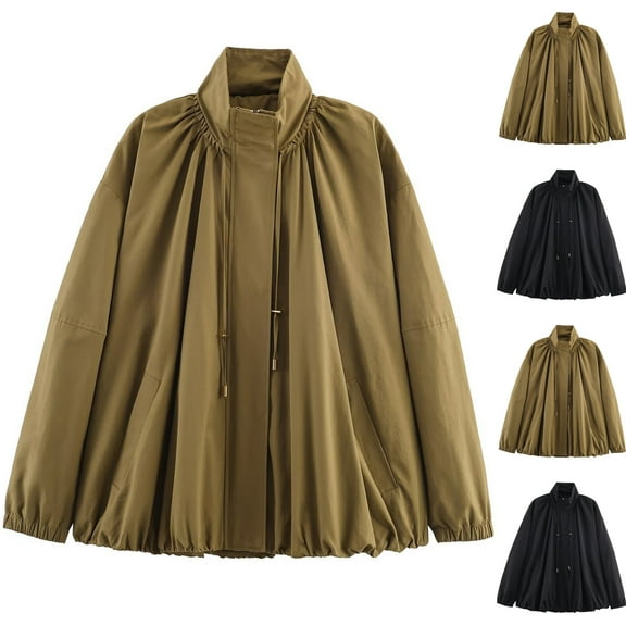 NANAIQ Women's Woven Cloth Jacket Thicken Coat Solid Casual Warm Vintage Outerwear with Pockets Motorcycle Jackets Fall Winter Outwear, Black, M