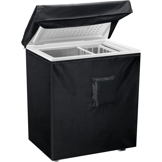NANAhuang Black Chest Freezer Cover, Waterproof Freezer Cover 25Lx23Wx34H Compact for 3.5 Cubic Feet Chest Freezer Full Cover Deep Freezer Cover with Top Cover for Open, Zipper Pocket, Strap