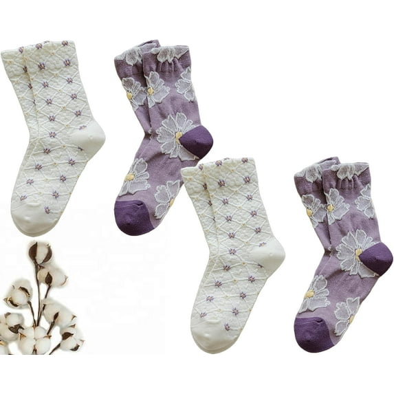 NANAhuang Cute Socks Womens Floral Embroidered Flower Ankle Vintage Cotton Sock Frilly Crew Size5-10.5
