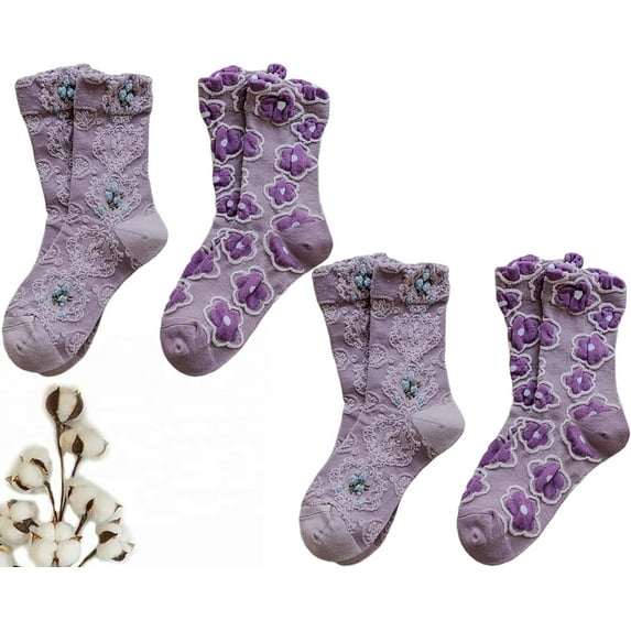 NANAhuang Cute Socks Womens Floral Embroidered Flower Ankle Vintage Cotton Sock Frilly Crew Size5-10.5
