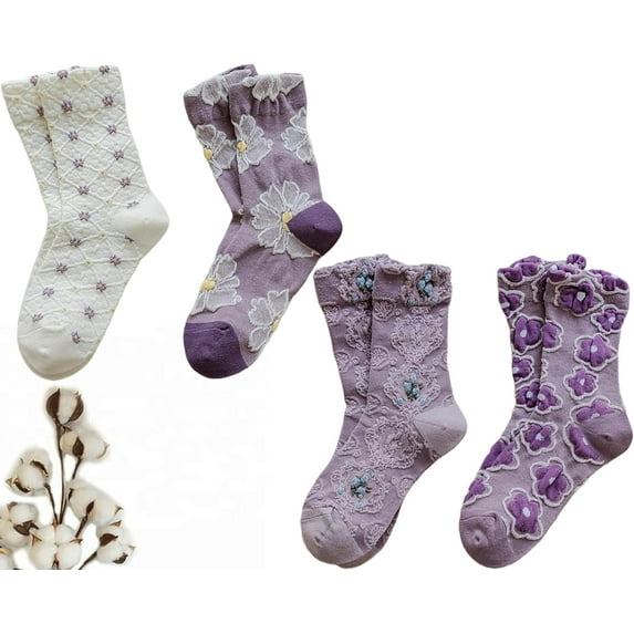 NANAhuang Cute Socks Womens Floral Embroidered Flower Ankle Vintage Cotton Sock Frilly Crew Size5-10.5