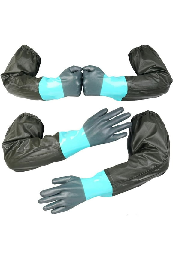 Extra Long Elbow Length Rubber Gloves, Cotton Lined long Rubber Gloves Dishwashing Gloves 27 inch