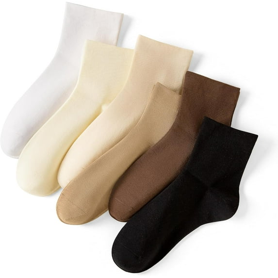 NANAhuang White Socks for Women Crew Soft Cotton Thin Casual Calf Socks 6 Pairs