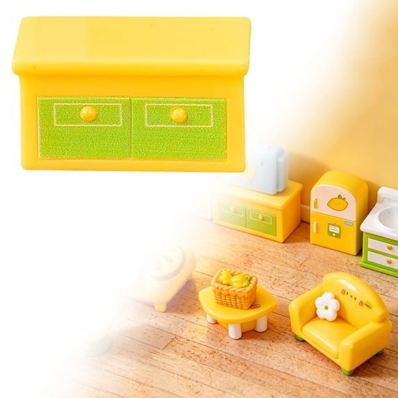 NANDIYNZHI 1Pc Dollhouse Furniture, Mini Lemon Themed Miniature Furniture Display, Realistic Bedroom And Living Room Scene Accessories, Resin Dollhouse Miniature Decorations, Cabinet