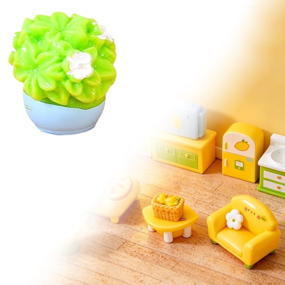 NANDIYNZHI 1Pc Dollhouse Furniture, Mini Lemon Themed Miniature Furniture Display, Realistic Bedroom And Living Room Scene Accessories, Resin Dollhouse Miniature Decorations, Green Plants