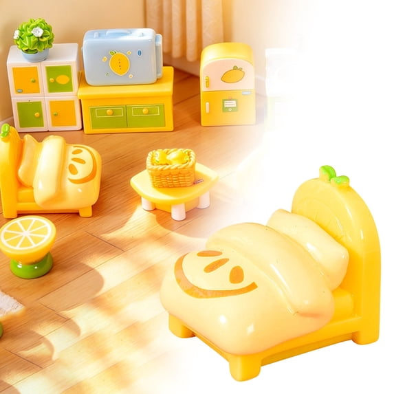 NANDIYNZHI 1Pc Dollhouse Furniture, Mini Lemon Themed Miniature Furniture Display, Realistic Bedroom And Living Room Scene Accessories, Resin Dollhouse Miniature Decorations, Bed