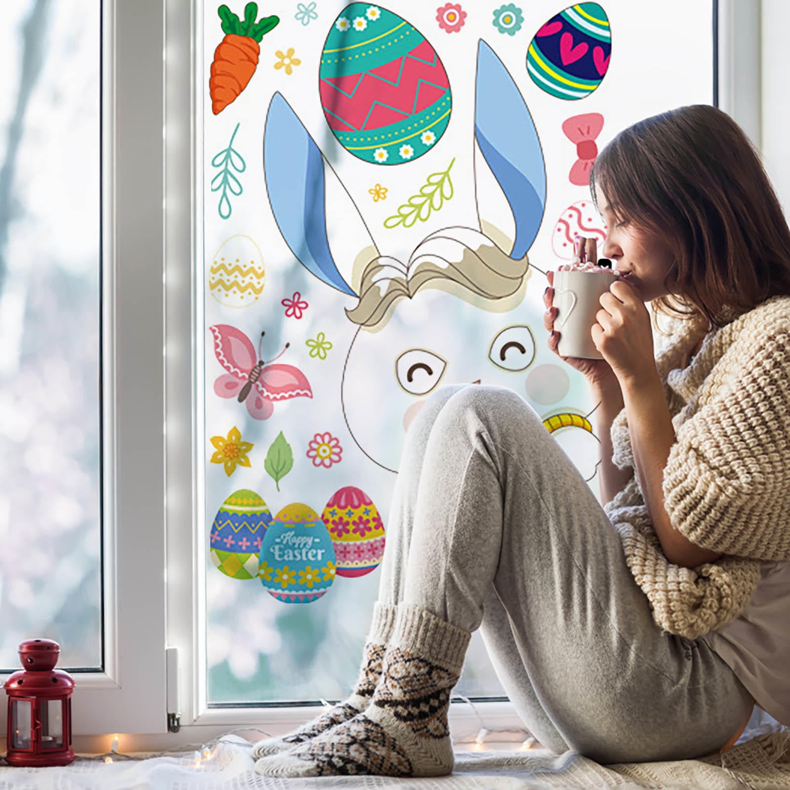 NANDIYNZHI Custom Stickers Rabbit Glass Sticker Decal Holiday