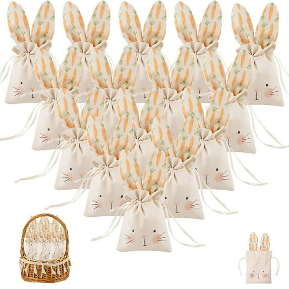 NANDIYNZHI Easter Party Decorations Party Favors Bags Easter Decorations Present Bag Easter Bunny Cloth Bags Bunny Decorations Easter Bags Beige Drawstring Bags Birthday Favor Bags Bunny Bag(15pc)