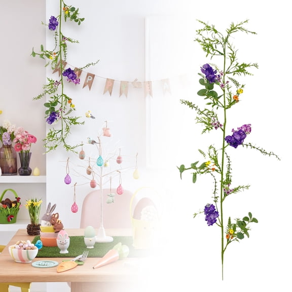 NANDIYNZHI Easter Egg Garland with Spring Flowers, Long Artificial Rustic Egg Floral Vine String Garland for Easter Wreath Making Spring Party Supply