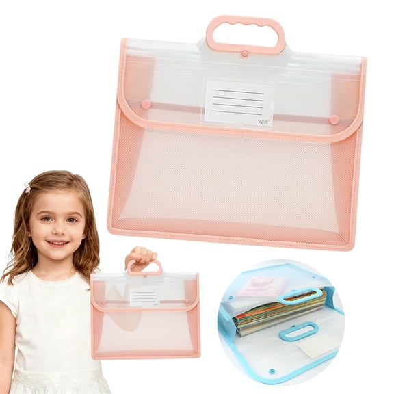 NANDIYNZHI File Folders, 13 x 10.2 Inch, Pink, Practical for Office, Plastic Envelopes File Folders with Handle, Clear Folders, Transparent Envelopes with Snap Closure, Expanding File Folder
