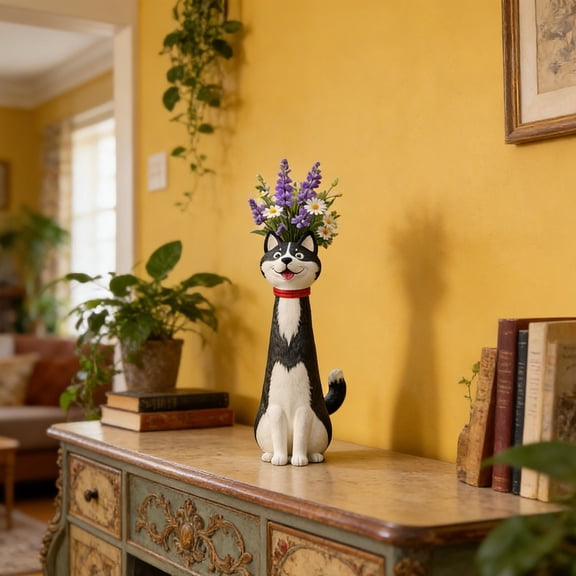 NANDIYNZHI Flower Vase,Cute Dog Shaped Resin Plant Pots Flower Vase for Indoor Outdoor Garden Yard Backyard Decoration,Creative Vase,Dog Flower Pot,Gifts for Lady,6.5 x 2.5 Inch,Style C