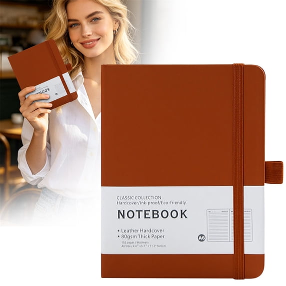 NANDIYNZHI Mini Notebook Paper Journal 5.8x4.4Inch Brown Modern for Diary, Lined, 200 Pages, Pen Holder, Elastic Closure, Pocket Size Book,Password Book,Portable Notebook