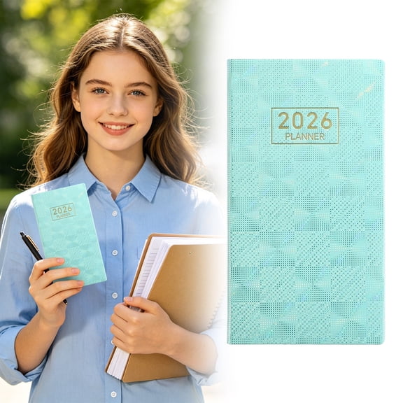 NANDIYNZHI Planner 2026-2027,Pocket Notebook,PU Leather Planner Notebook with Calendar, Daily, Weekly and Monthly Planner,Portable Agenda Planner Notebook for Office Use, Style Green