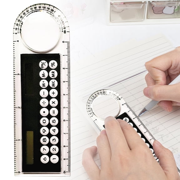 NANDIYNZHI Plastic Ruler Calculator 5.2x1.8 Inch Black Durable for Classroom and Office, 4 in 1 Measuring Tool, Angle Finder Device, Magnifier Protractor, Digital Math Device, Teacher Stationery