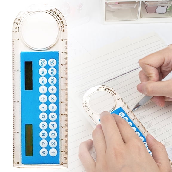 NANDIYNZHI Plastic Ruler Calculator 5.2x1.8 Inch Dark Blue Durable for Classroom and Office, Teacher Stationery, Digital Math Device, Magnifier Protractor, Angle Finder Device, 4 in 1 Measuring Tool