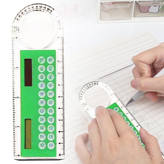 NANDIYNZHI Plastic Ruler Calculator 5.2x1.8 Inch Green Durable for Classroom and Office,4 in 1 Measuring Tool,Finder Device,Teacher Stationery Stationery,Magnifier Protractor,Digital Math Device