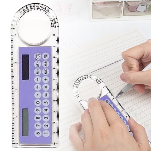 NANDIYNZHI Plastic Ruler Calculator 5.2x1.8 Inch Purple Durable for Classroom and Office, 4 in 1 Measuring Tool, Digital Math Device, Teacher Stationery, Angle Finder Device, Magnifier Protractor
