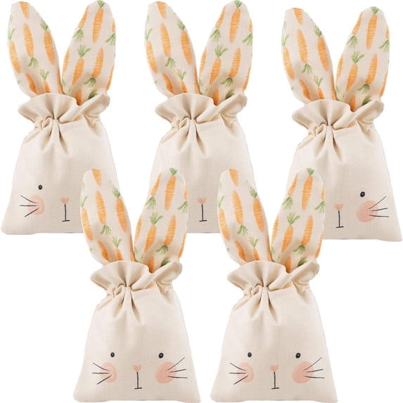 NANDIYNZHI Reusable Rabbit Drawstring Bag Birthday Favor Bags Easter Bags Easter Bunny Cloth Bags Bunny Bag Bunny Decorations Easter Party Decorations Present Bag Beige Drawstring Bags(5pc)