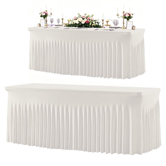 NANDIYNZHI Table Cover Fabric Elastic Skirt 72.1x29.9x29.9Inch White Machine Washable for Party,Fitted Table cloth,Rectangular Cover,Banquet Decor,Stretchable Wrap,Pretty Durable Table Cover