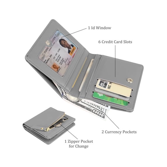 NANDIYNZHI Wallet For Men Leather Wallet For Women Small Leather Wallet Rfid Blocking Credit Card Holder Ladies Purse Zipper Pocket Wallet For Women Girls Blue/Grey Purses For Women Clearance Grey