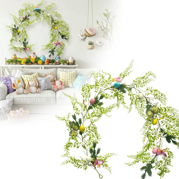 NANDIYNZHI Easter Garland,Artificial Spring Vine Branche with Easter Egg Berries Flower for Mantle Fireplace Home Table Party Decoration
