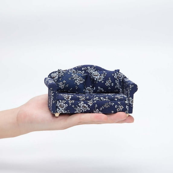 NANDIYNZHI clearance 1:12 Dollhouse Dollhouse Mini Furniture Living Room Scene Model Small Floral Fabric Double Sofa dollhouse furniture clearance sale 1x Mini Furniture Living Room Scene Model