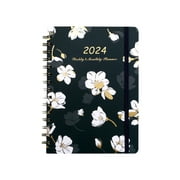 NANDIYNZHI home & kitchen 2024 Personalized Weekly And Monthly Planner PLANNER Coil Notebook Spiral Weekly Planner Flower Schedule English Diary A（Clearance）