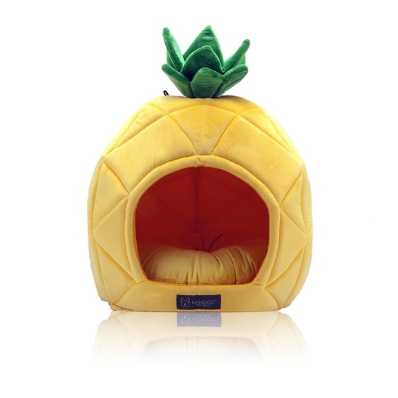 NANDOG Pineapple Pet Bed 16" - Fun Tropical Design - Ultra Soft Micro Plush Fabric - Durable, Cozy, and Washable - Ideal for Cats & Small/Medium Dogs