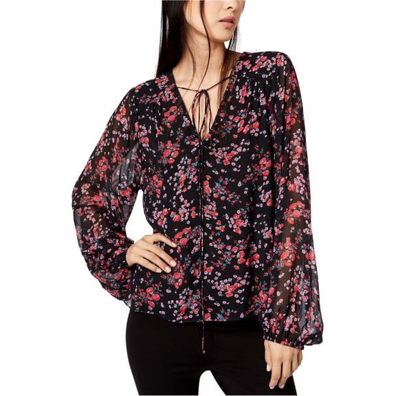 NANETTE LEPORE Womens Black Floral Print Long Sleeve V Neck Top  Size: S