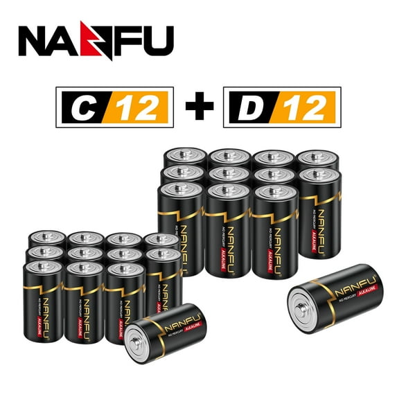 NANFU Alkaline C Battery and D Battery (24 Count Combo Pack), with 12 C and 12 D Batteries