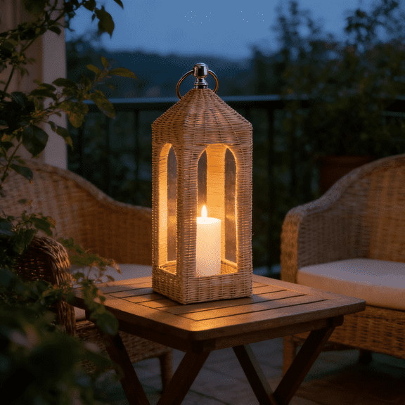 NANIL 14" Modern Rattan Lantern, Hand-Woven Cathedral Arch Candle Holder, Natural Wicker Hurricane for Pillar Candles, Rustic Boho Decor for Tabletop Mantel Shelf Indoor Outdoor,2Pcs