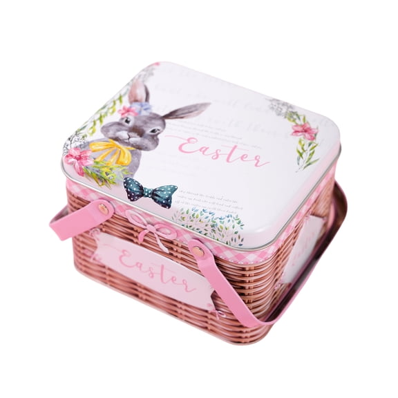 NANIL Easter Gift Boxes,Easter Bunny Cookie Tin, Metal Storage Container with Lid, Cute Treat Box with Handle for Easy Carrying, Decorative Tin for Food Candy, Box for Spring Holiday Birthday,4.2*6"