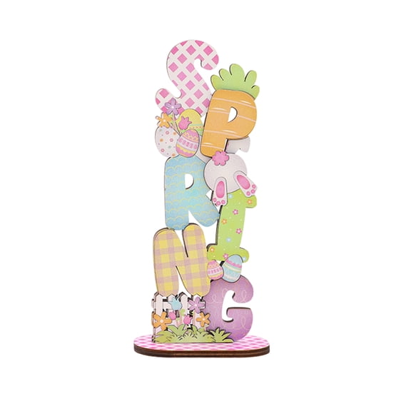 NANIL Easter Table Decorations Wooden Bunny Freestanding Table Centerpiece Signs Colorful Spring Easter Letter Blocks with Base Easter Egg Bunny Plaque Ornament for Home Kitchen Tiered Tray Decor