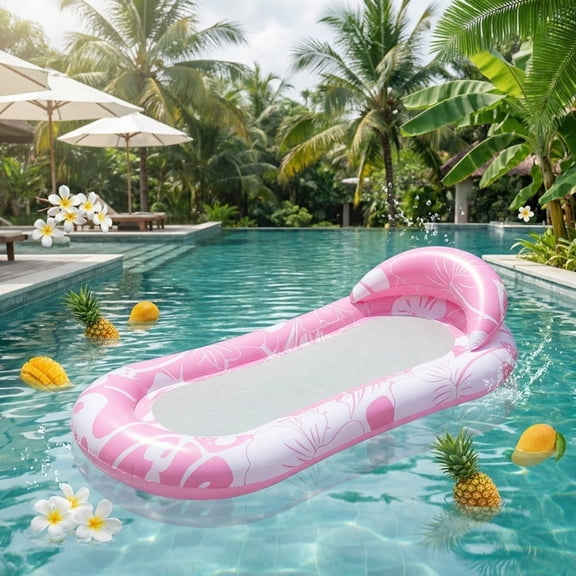 NANIL Inflatable Pool Float Lounge Chair with Headrest, Pink Shell Print Floating Hammock for Adults, Portable Water Lounge Raft with Mesh Bottom for Summer Pool Beach Lake Beach Party Toys