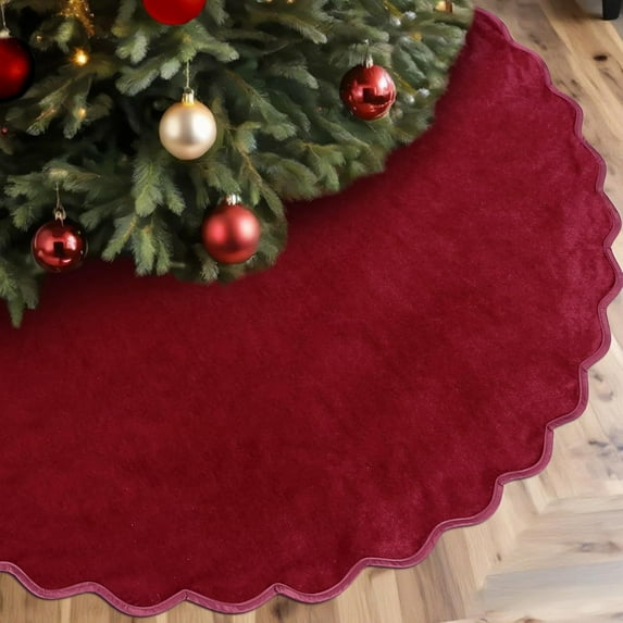 NANIL New Red Christmas Tree Skirt - 48" Neutral Velvet Christmas Tree Skirts Modern Rustic Xmas Decorations Minimalist Mat for Home Indoor Outdoor Xmas Holiday Party Decorations All Year