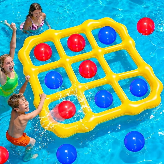 NANIL Tic Tac Toe Pool Games Set, Inflatable Pool Games Toys for All Adults Teens with 10 Balls, Great for Outdoor Swimming and Beach Pool Parties & Backyard Entertainment