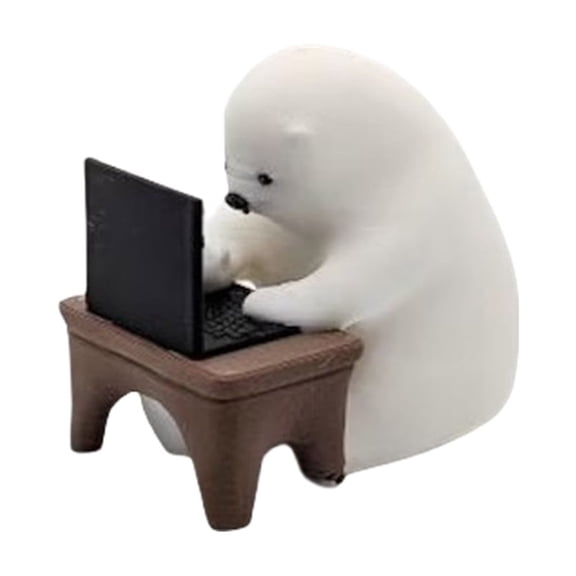 NANMELX Cartoon Miniature Coder Bear Figure Funny Bear with Laptop Computer Statue for Book Shelf or Work Area Desktop Ornament