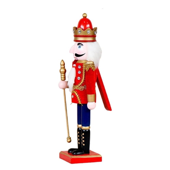 NANMELX Classical 36cm Nutcrackers King with Royal Scepter Figurine Wood Christmas Puppet Home Tabletop Shelf Ornament Gift