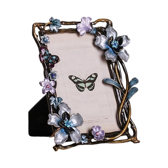 NANMELX Decorative Metal Enamel Photo Frame With Rhinestones And Floral Bird Pattern