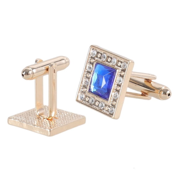 NANMELX Gold +Blue Crystal Square Men's Cufflinks Cuff Links Men's Wedding Cufflinks
