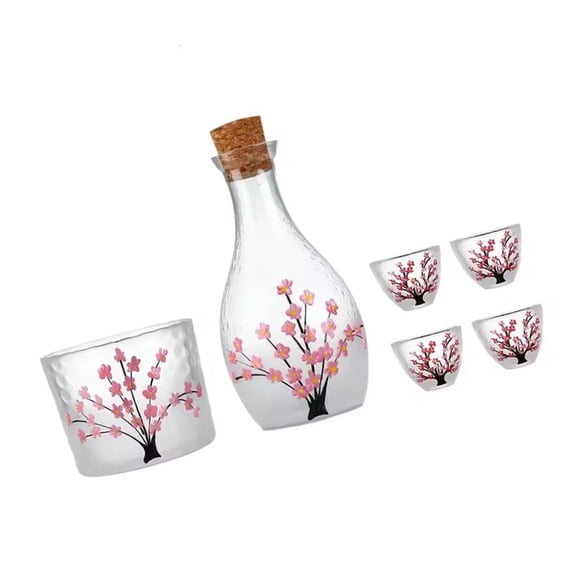 NANMELX Japanese Clear Glass Sake Pot Set Liquor Bottle And Matching Cups Warming Tank