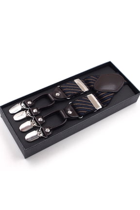 Men Stripe Y-Shape Suspender With Non-Slip 6 Clips Elastic Adjustable Pant Brace