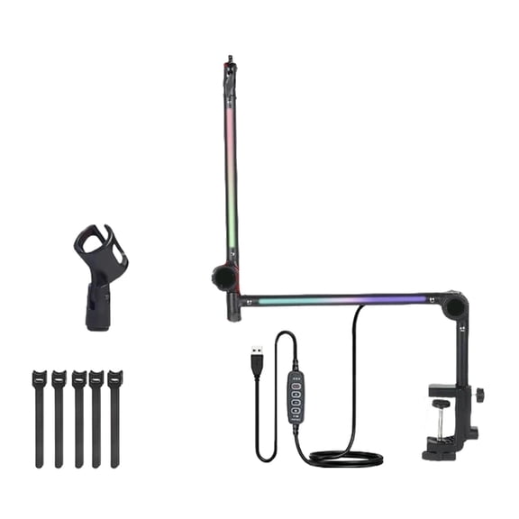 NANMELX Microphone Boom Arm with Light Multi Directional Adjustable Universal Desktop Mic Stand Heavy Duty Microphone Stand
