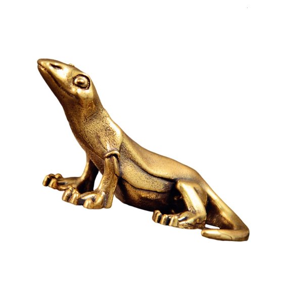 NANMELX Small Brasses Lizards Figurine Antique Finish Tabletop Ornament with Stable Flat Bottom, Reptile Decors Accent for Bookshelf Display, Desk Arrangement and Home Shelves